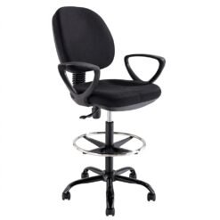 Silla de Oficina con Reposapies para Cajero con Brazo de tela DORASOL DC-88N, Color Negro, Peso Maximo 220 libras.