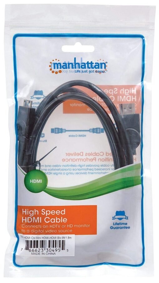 Manhattan Cable HDMI de alta velocidad Mini HDMI (hombre) - HDMI (hombre) Shield Processing Black 1.8 M (6 pies) 304955