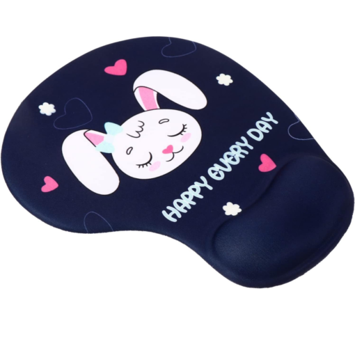 Mouse Pad G01-Gel CONEJA HAPPY EVERY DAY, color AZUL MARINO, Estilo Kawaii, Ergonómico