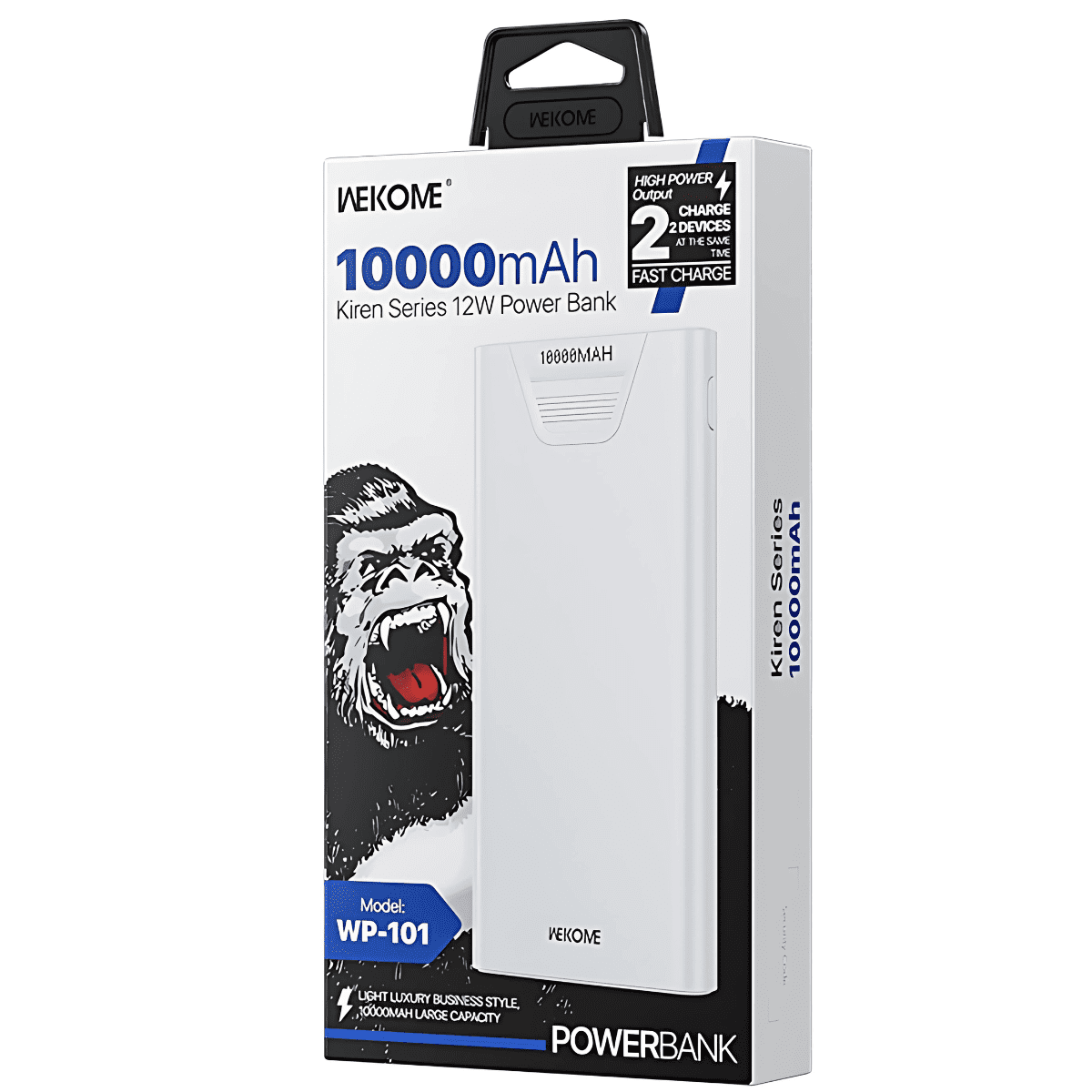 Powerbank WEKOME WP-101, Color Blanco, 10000mAh, recargable por entrada tipo C, 2 salidas de carga USB - Imagen 3