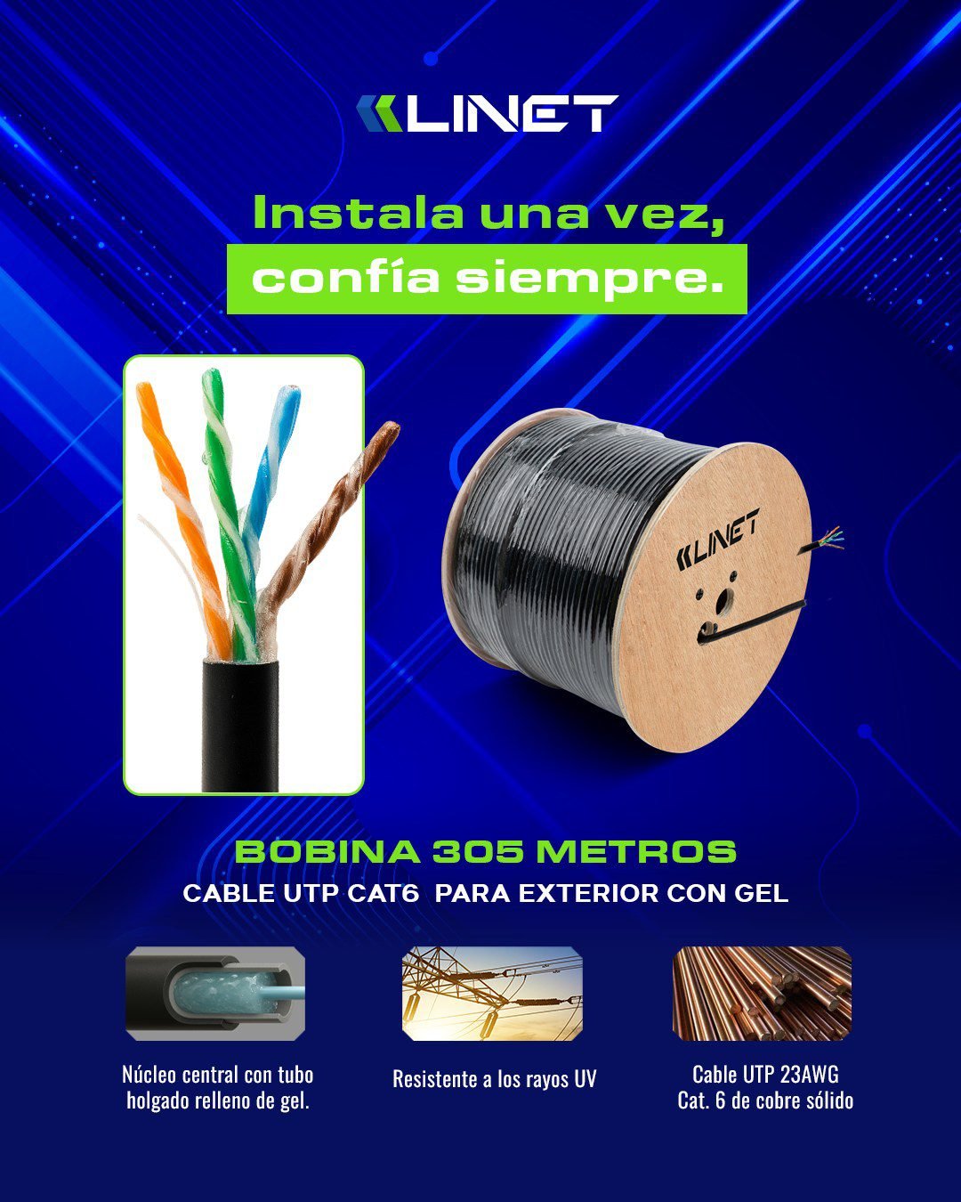 Rollo de Cable de Red LINET para Exteriores