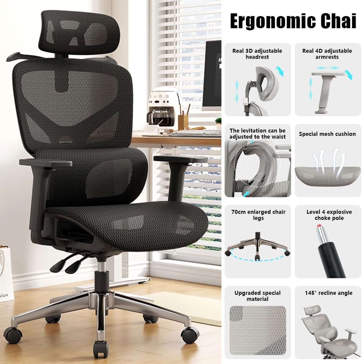 Silla Mesh Ejecutiva/Presidencial Ergonómica PRESTOVA EXECUTIVE Pro 162-167 - Imagen 4
