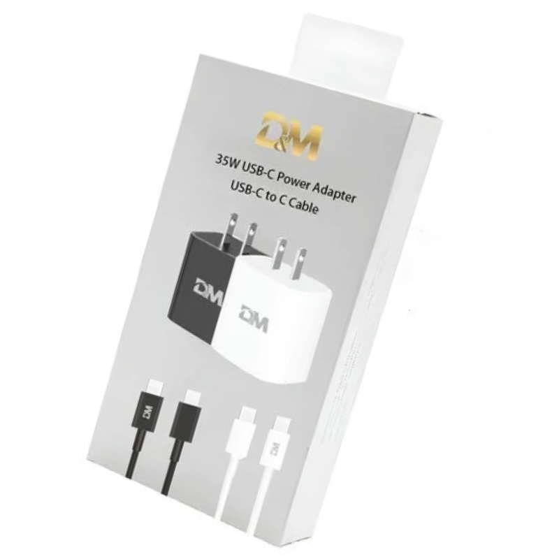 Cargador para celular D&M 35W, 1 puerto USB-C, incluye 1 cables tipo C a tipo C.