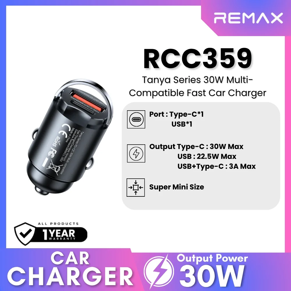 Cargador de Carro 2 puertos USB-A y USB-C REMAX RCC359 para cigarrera - Imagen 4