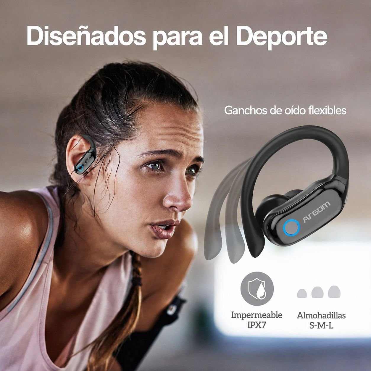 Audifonos Deportivos Bluetooth ARGOM ARG-HS-5095BK A00714 SkeiPods E95 - Imagen 5