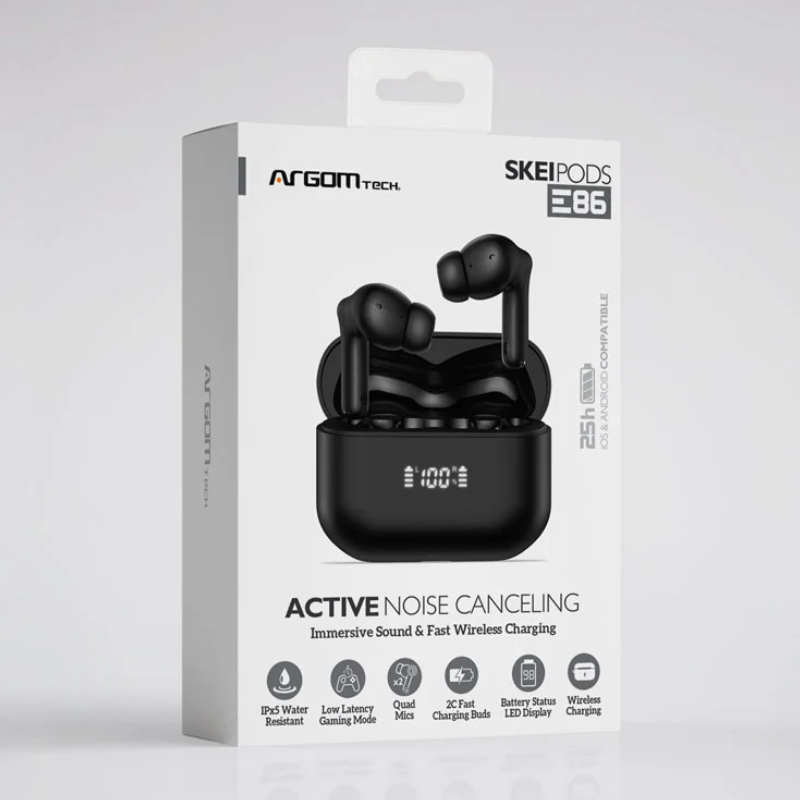 Audífonos Bluetooth Inalámbricos ARGOM TWS SKEIPODS E86 ARG-HS-5086BK A00667 - Imagen 2