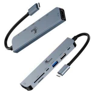 HUB USB-C, 7 PUERTOS X-TECH XTC-571 COLOR GRIS-NEGRO.