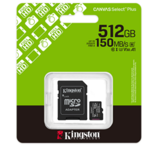 Memoria CANVAS Select PLUS Micro SD 512GB SDCS3 Kingston V10, Clase 10 150MB/s 1 Adap.