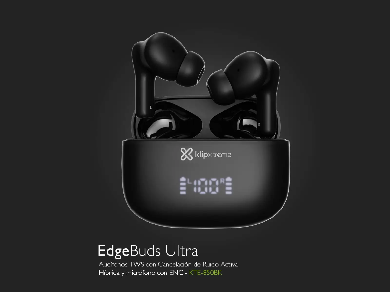 Audifonos TWS Bluetooth Inalámbricos KLIP-XTREME KTE-850BK EDGEBUDS ULTRA, Color Negro - Imagen 5