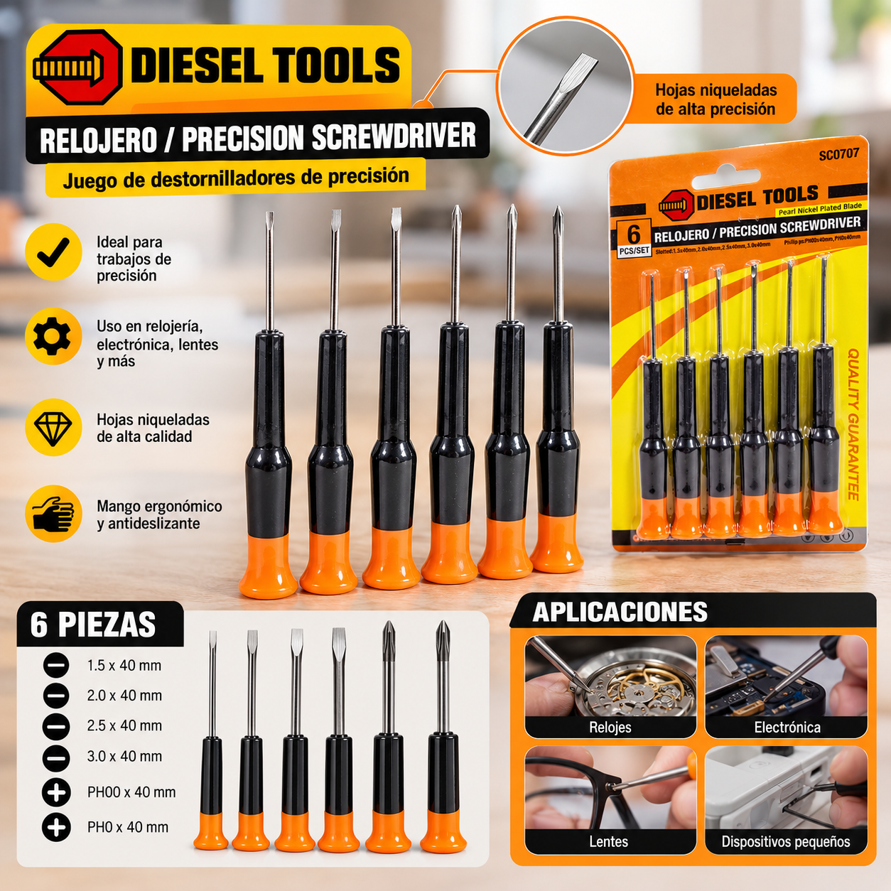Kit de destornilladores DIESEL TOOLS de precisión de 6 piezas SC0707 - Imagen 2