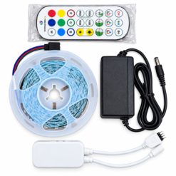 Tira de luz LED RGB de 5 m con control remoto, y controlador.
