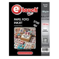 Papel fotográfico INKJET ETOUCH 741940 tamaño Carta 8.5x11´´, 100 hojas con acabado Glossy brillante, 120gr, Secado Instantaneo
