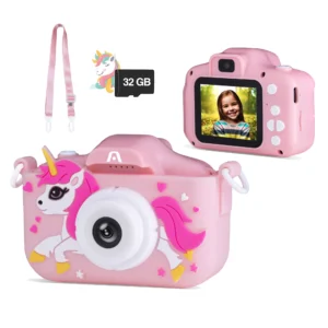 Camara Digital ARGOM Para Niños, con Doble Lente, Color Rosado, ARG-AC-9181PK A00732, Pantalla IPS de 2 Pulgadas de alta calidad