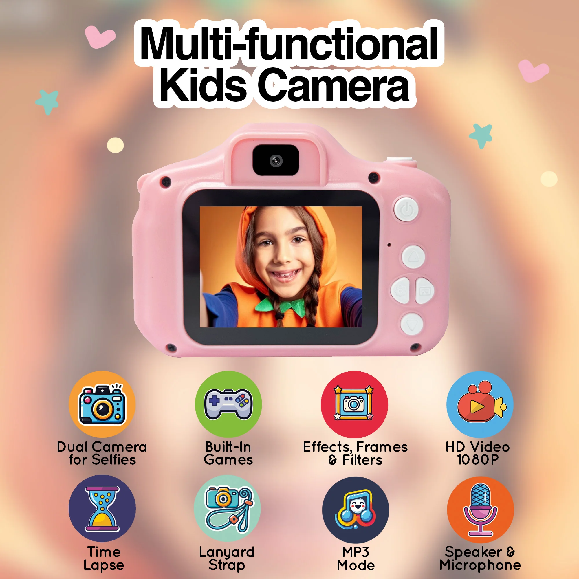 Camara Digital ARGOM Para Niños, con Doble Lente, Color Rosado, ARG-AC-9181PK A00732, Pantalla IPS de 2 Pulgadas de alta calidad - Imagen 12
