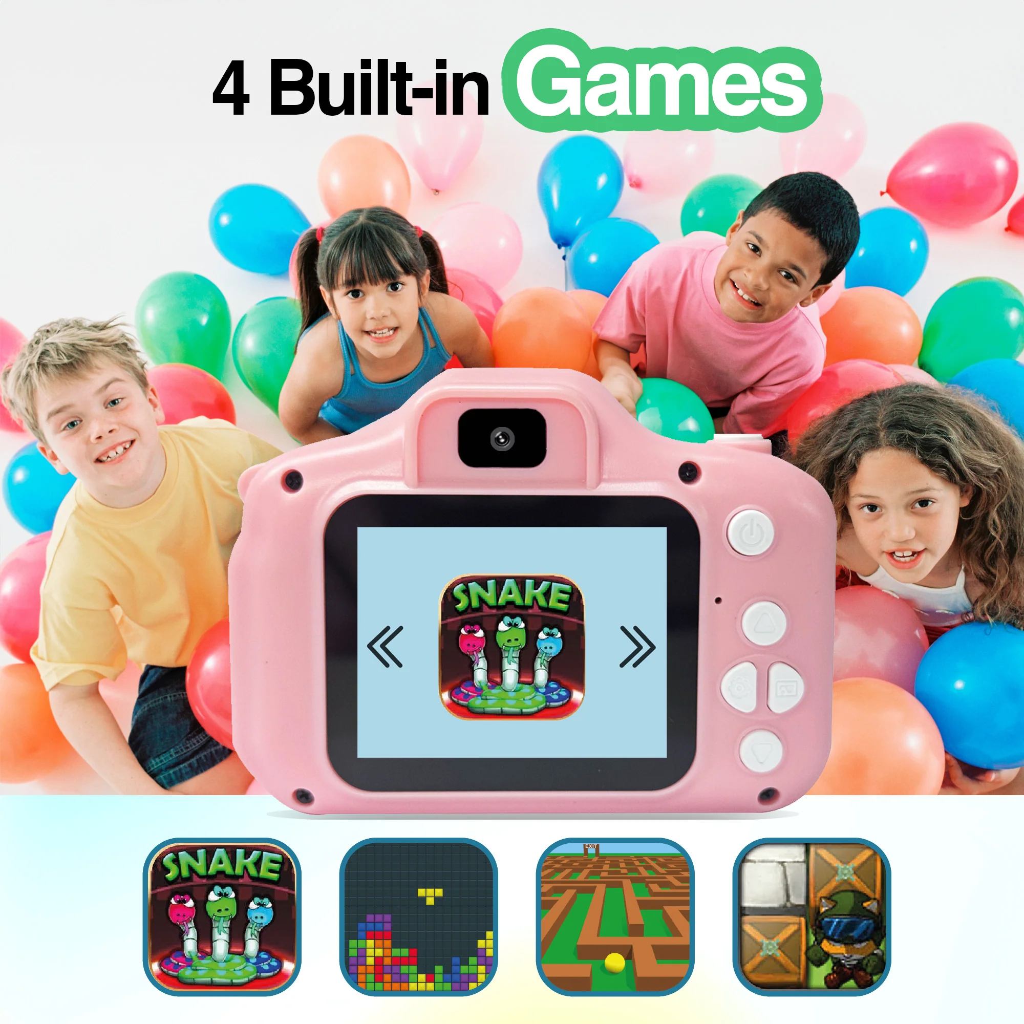 Camara Digital ARGOM Para Niños, con Doble Lente, Color Rosado, ARG-AC-9181PK A00732, Pantalla IPS de 2 Pulgadas de alta calidad - Imagen 3