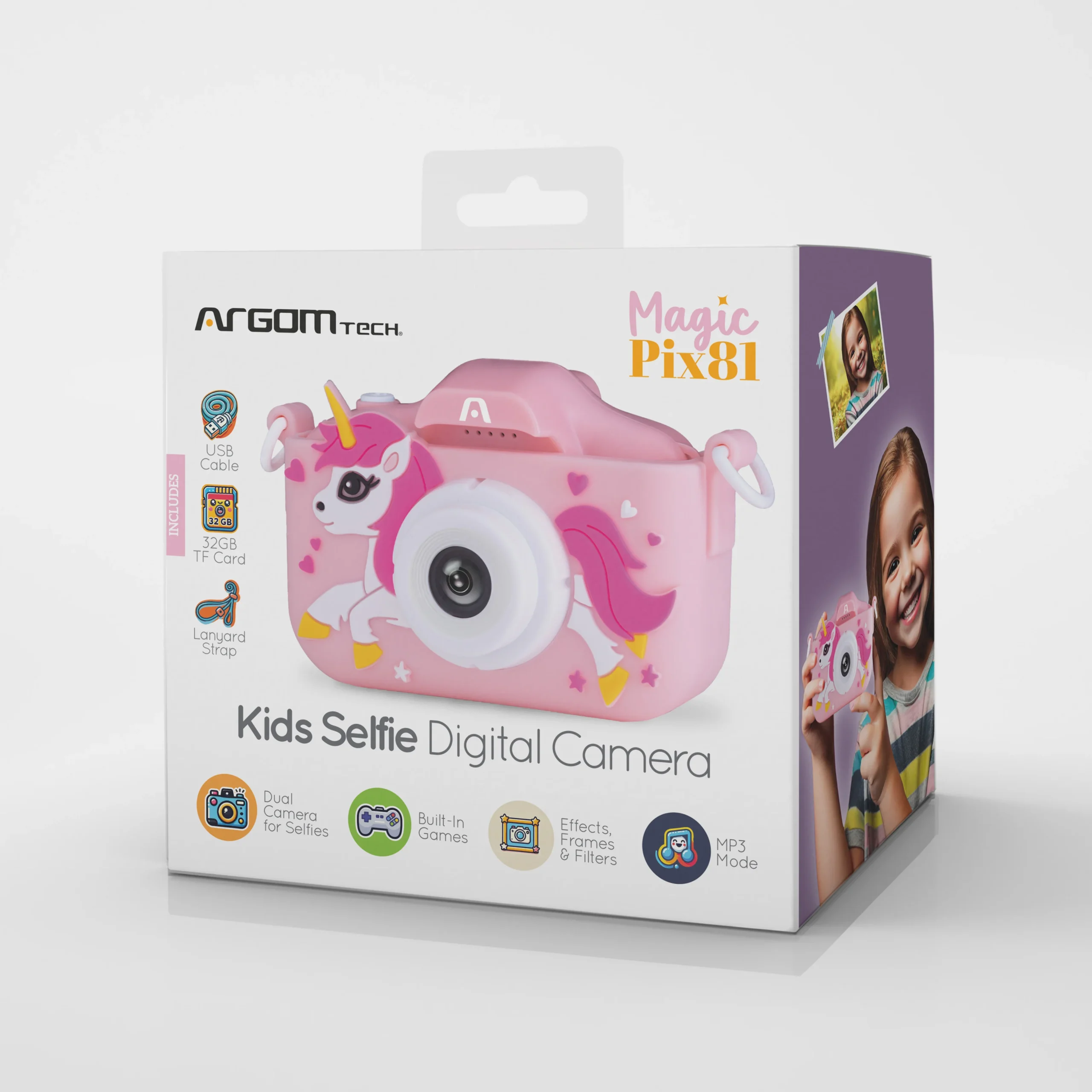 Camara Digital ARGOM Para Niños, con Doble Lente, Color Rosado, ARG-AC-9181PK A00732, Pantalla IPS de 2 Pulgadas de alta calidad - Imagen 2
