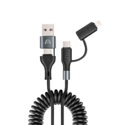 CABLE DE CARGA DuraCoil 4 en 1 ARGOM ARG-CB-0071BK A00760, Color Negro, 60W, 1.5mts - Imagen 2