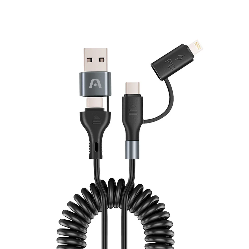 CABLE DE CARGA DuraCoil 4 en 1 ARGOM ARG-CB-0071BK A00760, Color Negro, 60W, 1.5mts - Imagen 2