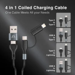 CABLE DE CARGA DuraCoil 4 en 1 ARGOM ARG-CB-0071BK A00760, Color Negro, 60W, 1.5mts - Imagen 3