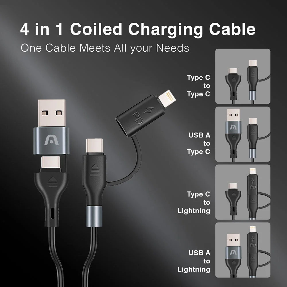 CABLE DE CARGA DuraCoil 4 en 1 ARGOM ARG-CB-0071BK A00760, Color Negro, 60W, 1.5mts - Imagen 3