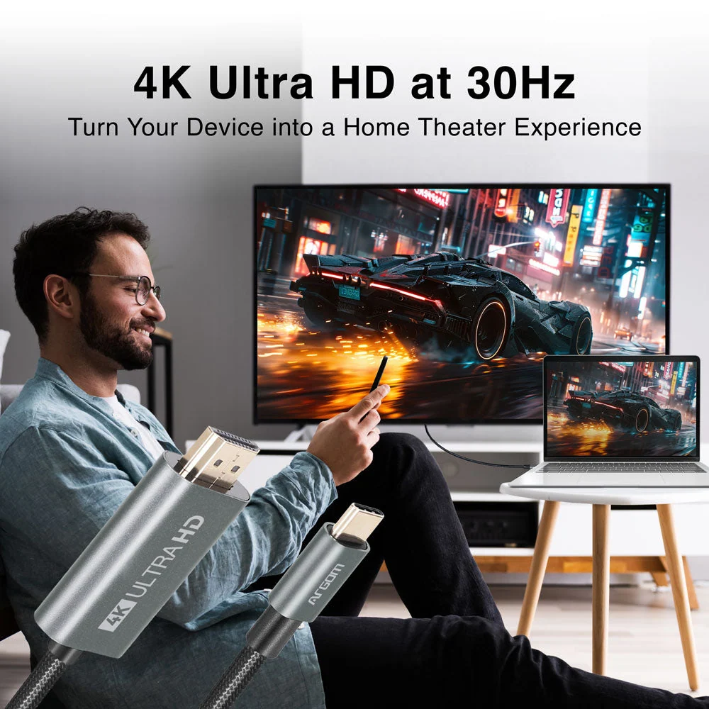 Cable USB a HDMI ARGOM ARG-CB-0091 A00751, 4K 30HZ, color negro, 1.8 metros - Imagen 3