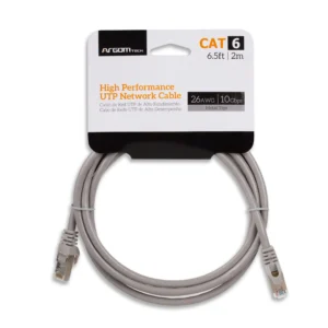 Cable de Red UTP ARGOM ARG-CB-1553 A00477, Cable de Conexión color Gris, 2 METROS Categoría CAT6, RJ45, Con Conectores/puntas de metal (cable para  Interior).