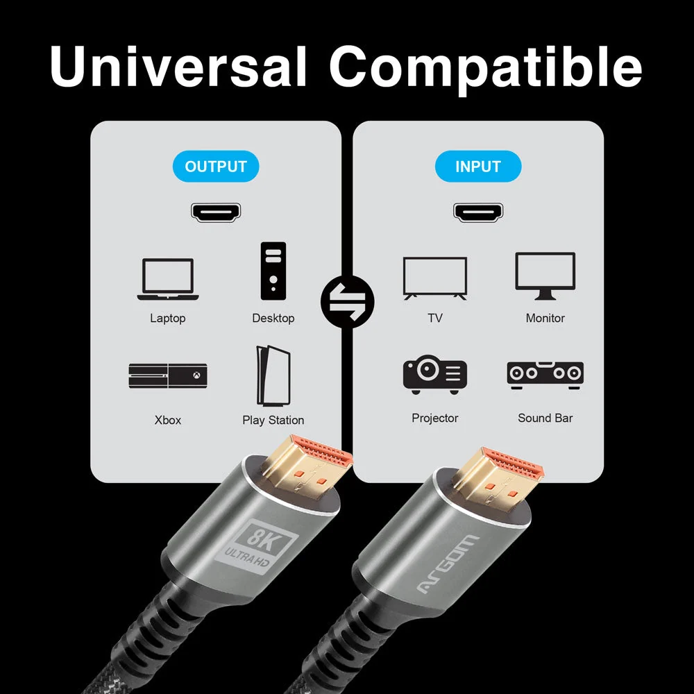 CABLE HDMI PREMIUM 8K ARGOM ARG-CB-1882 A00758, ULTRA ALTA VELOCIDAD, ETHERNET, 1.8 metros, Admite vídeo de hasta 10K, 8K a 60 Hz y 4K a 120 Hz - Imagen 7