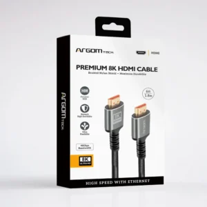 CABLE HDMI PREMIUM 8K ARGOM ARG-CB-1882 A00758, ULTRA ALTA VELOCIDAD, ETHERNET, 1.8 metros, Admite vídeo de hasta 10K, 8K a 60 Hz y 4K a 120 Hz