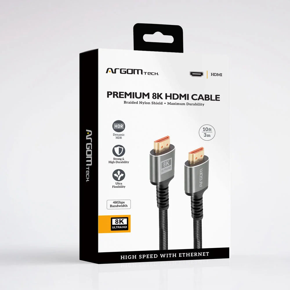 CABLE HDMI PREMIUM 8K ARGOM ARG-CB-1883 A00759, ULTRA ALTA VELOCIDAD, ETHERNET, 3 metros, Admite vídeo de hasta 10K, 8K a 60 Hz y 4K a 120 Hz