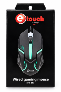 Mouse Gaming cableado ETOUCH MO-217 RGB, Color Negro, 1280 DPI, diseño ergonómico