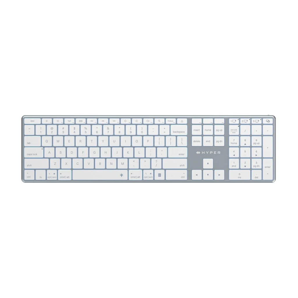 Teclado Inalambrico HYPER+ HS2310US Bluetooth 5.0, Color Blanco, diseño portátil y elegante, conectividad multidispositivo (hasta 3 dispositivos)