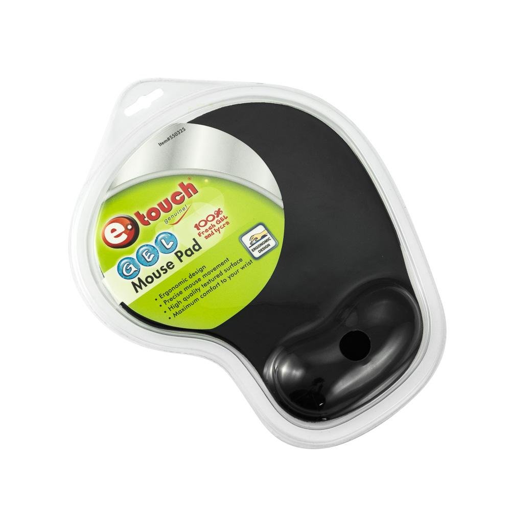 MOUSE PAD GEL ETOUCH 550325, COLOR NEGRO, DISEÑO ERGONÓMICO.
