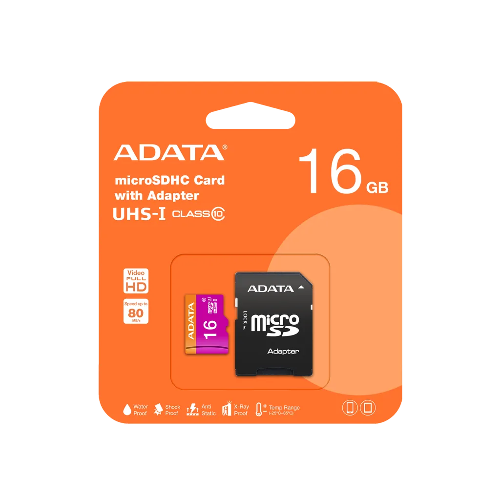 Memoria Micro SD 16GB ADATA Clase 10 80MB/s 1 Adap